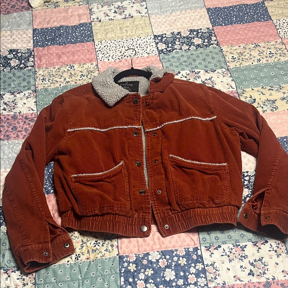 Empyre Rust Corduroy Sherpa-Trim Cropped Jacket